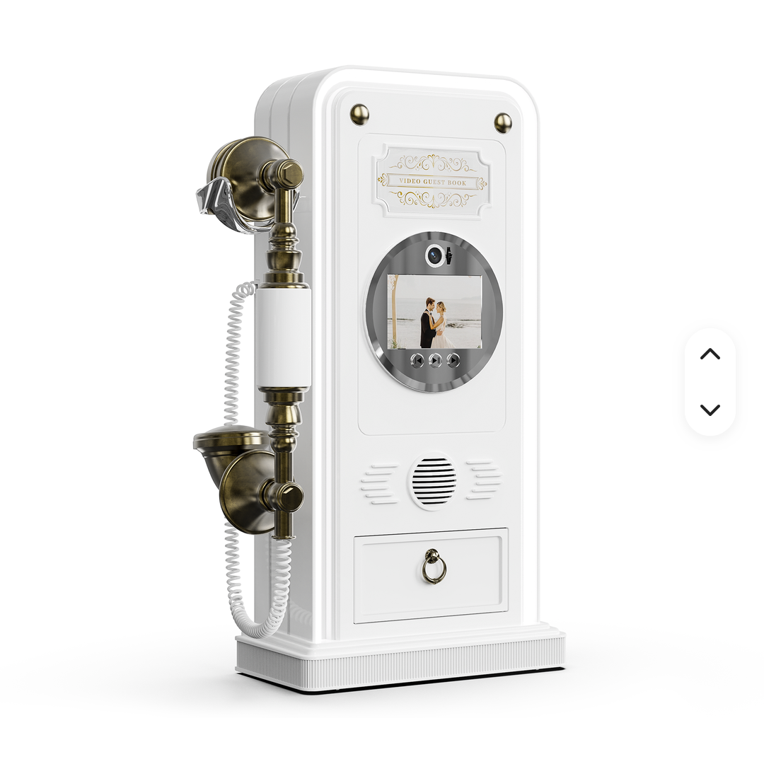 The Knot white video guestbook telephone